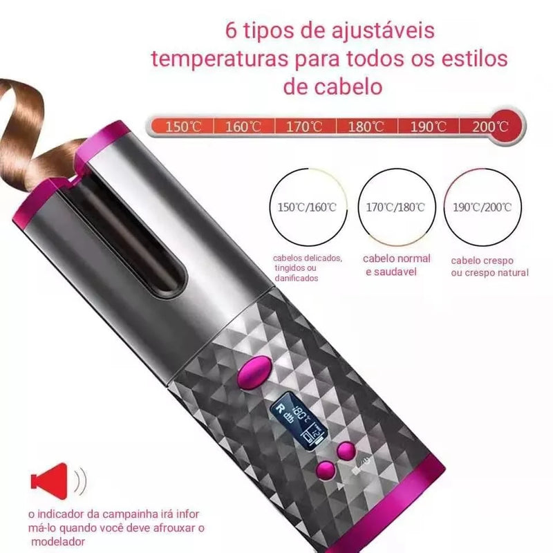Modelador de Cachos Portátil Sem Fio com Carregamento USB